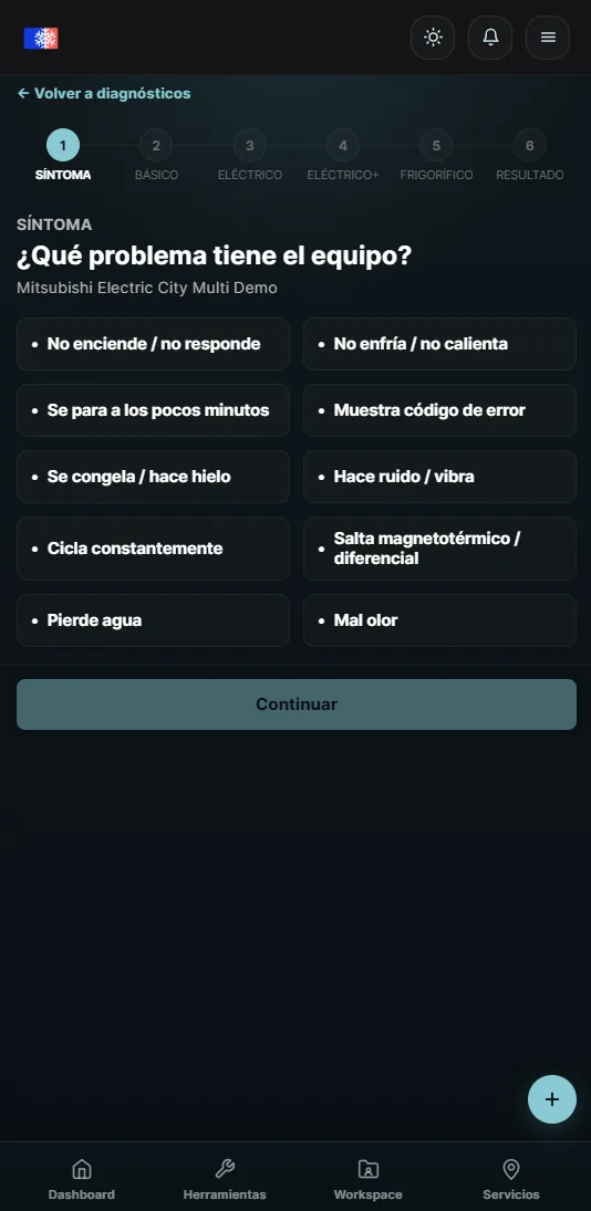 Captura móvil del diagnóstico guiado en AirconCheck