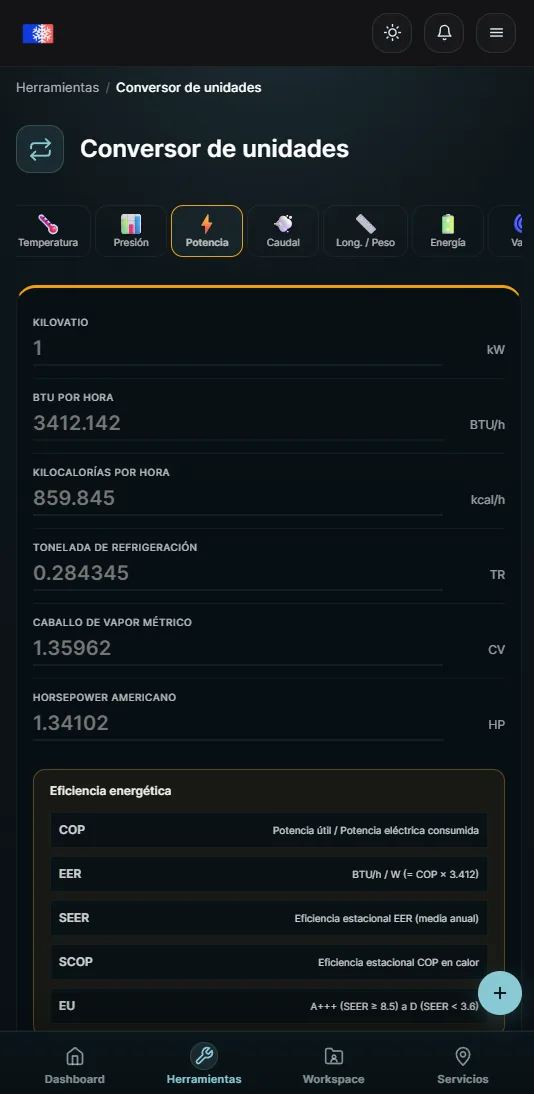 Captura móvil de herramientas de cálculo en AirconCheck