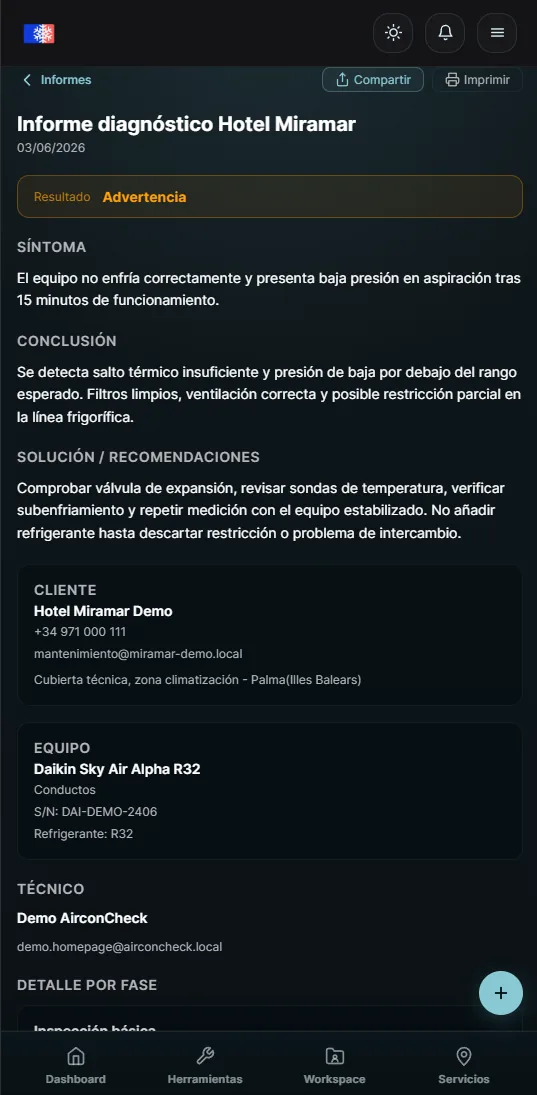 Captura móvil de informes y trazabilidad en AirconCheck
