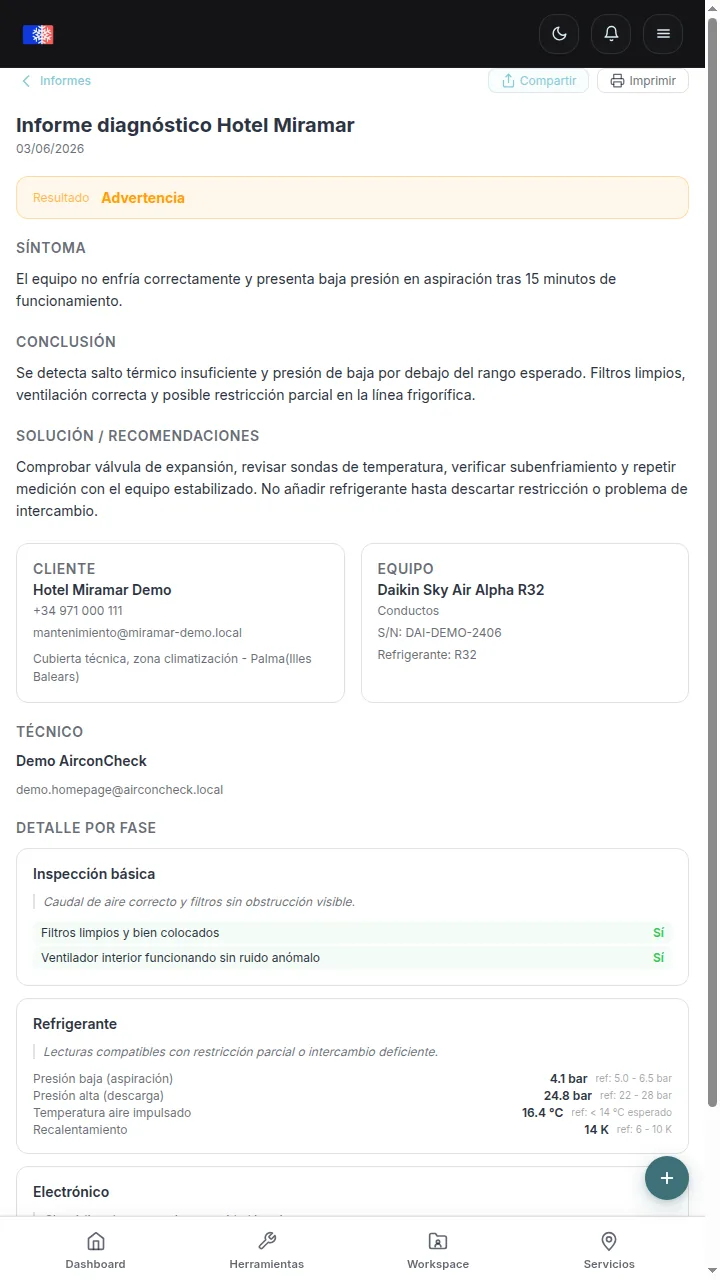 Captura móvil de informes en AirconCheck